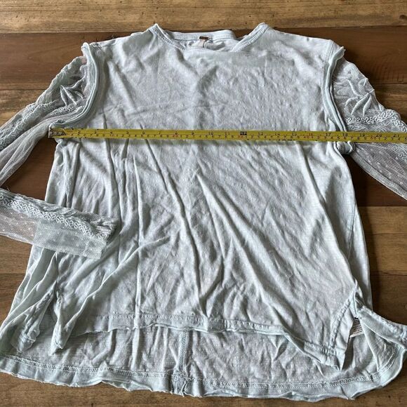 Free People Gray Green Boho Burnout Long Sleeve Top with Lace Sleeves - size X - Picture 4 of 7